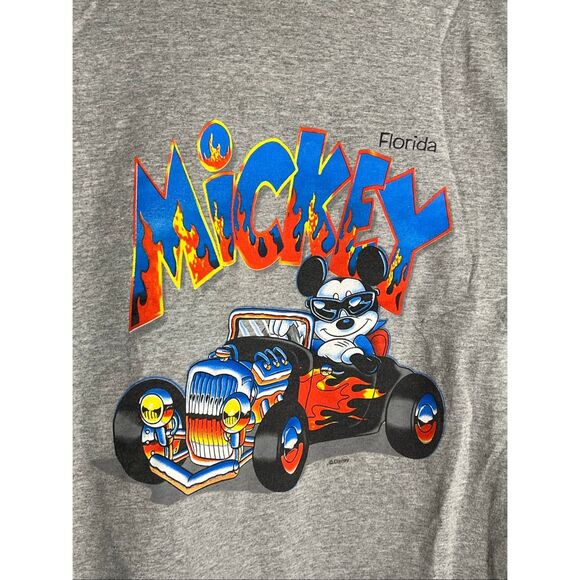 Vintage 90s Disney Mickey Mouse Hot Rod Double Sided Tee - Picture 2 of 4